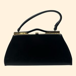 1960s Vintage Black Patent Leather Handbag